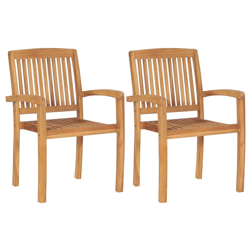 Stacking Patio Dining Chairs 2 pcs Solid Teak Wood