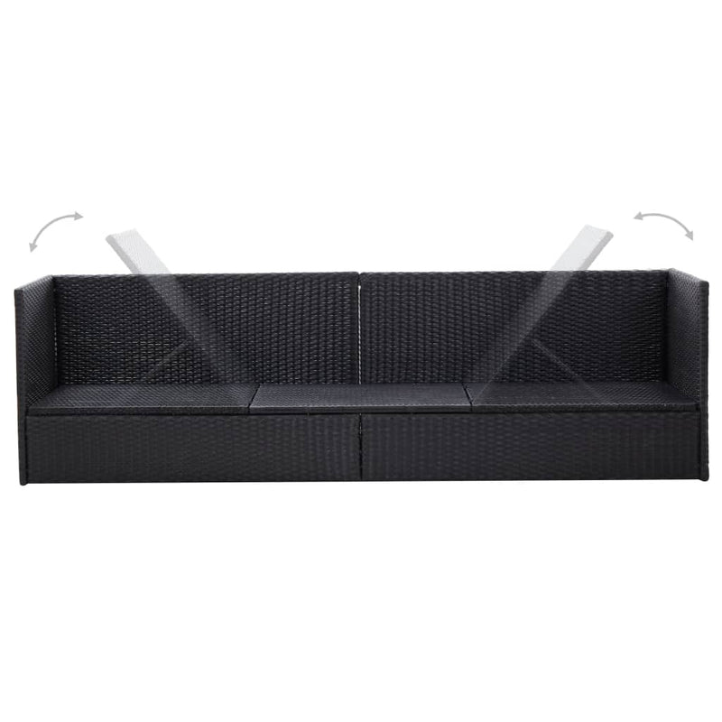 Patio Sofa with Cushion and Pillow Poly Rattan Black