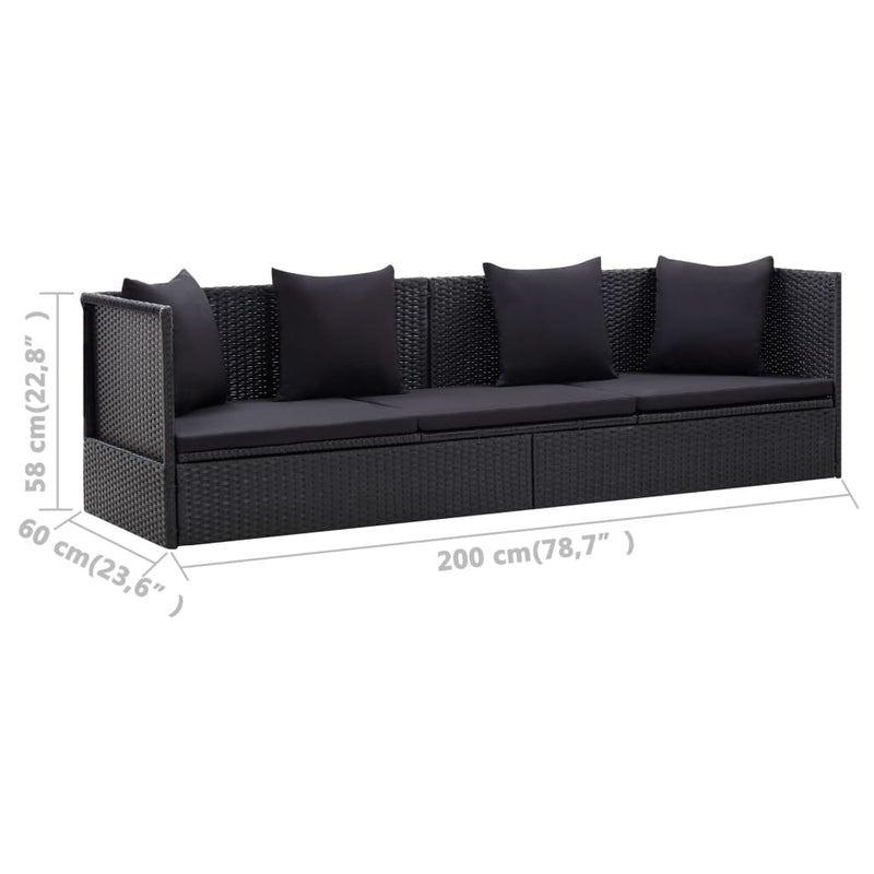 Patio Sofa with Cushion and Pillow Poly Rattan Black