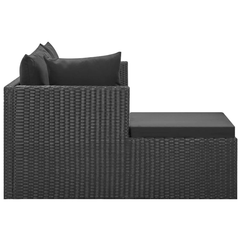 4 Piece Patio Lounge Set Black with Cushions Poly Rattan