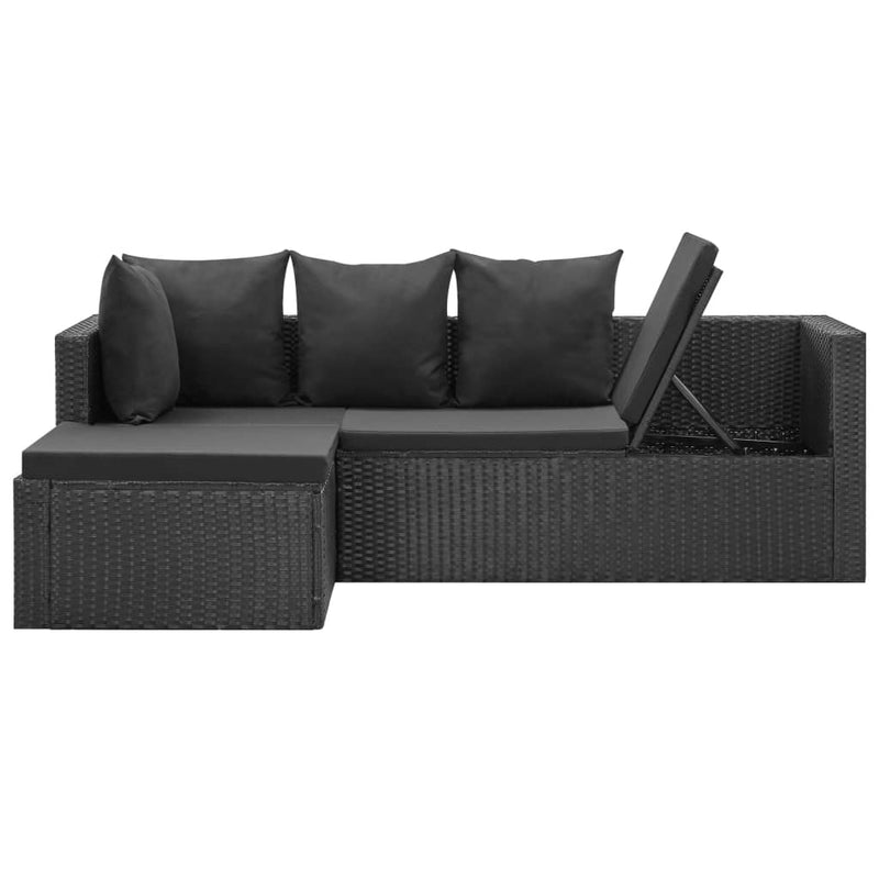 4 Piece Patio Lounge Set Black with Cushions Poly Rattan