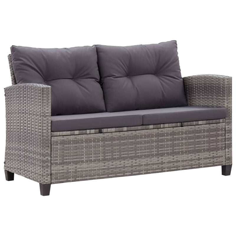 2-Seater Patio Sofa with Cushions Gray 48.8" Poly Rattan