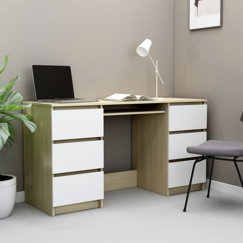 Writing Desk White and Sonoma Oak 55.1"x19.7"x30.3" Chipboard