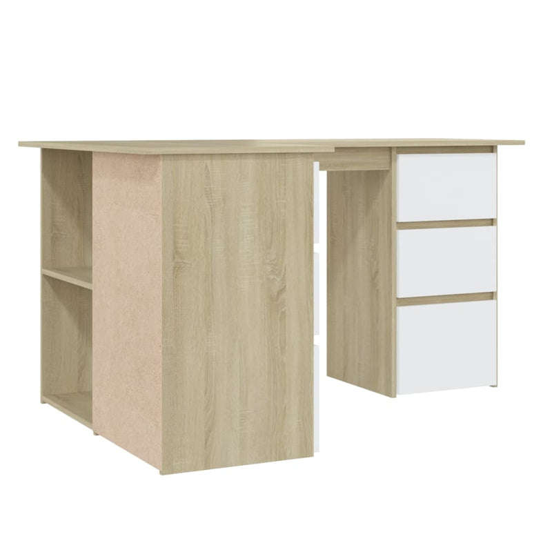 Corner Desk White and Sonoma Oak 57.1"x39.4"x29.9" Chipboard