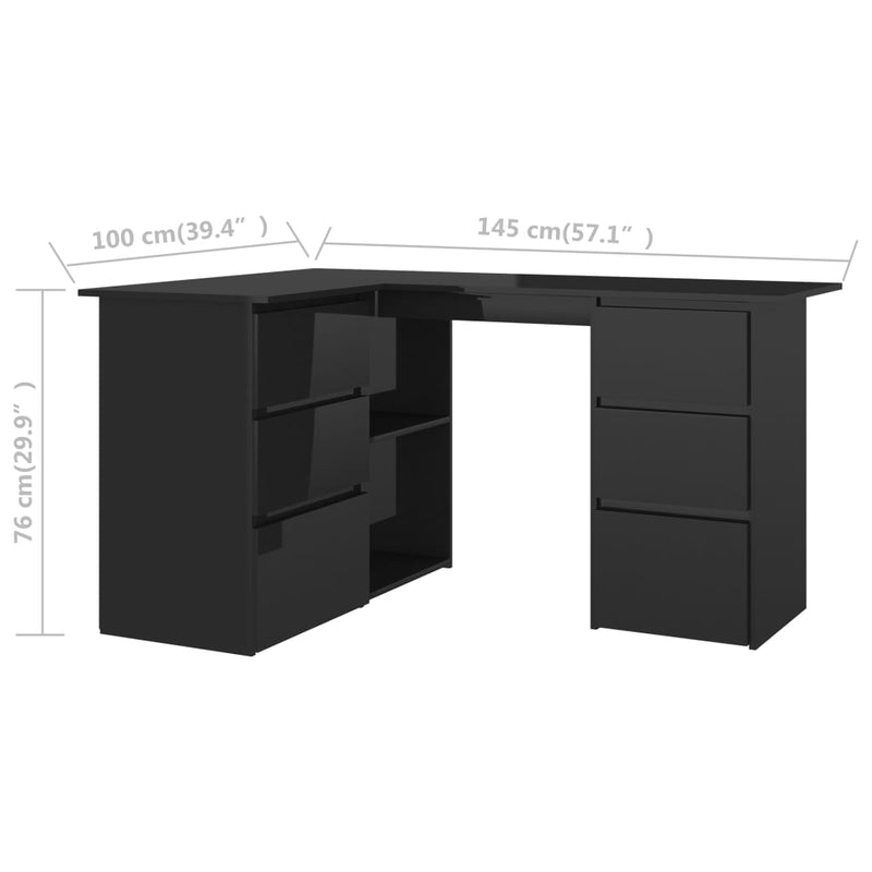 Corner Desk High Gloss Black 57.1"x39.4"x29.9" Chipboard
