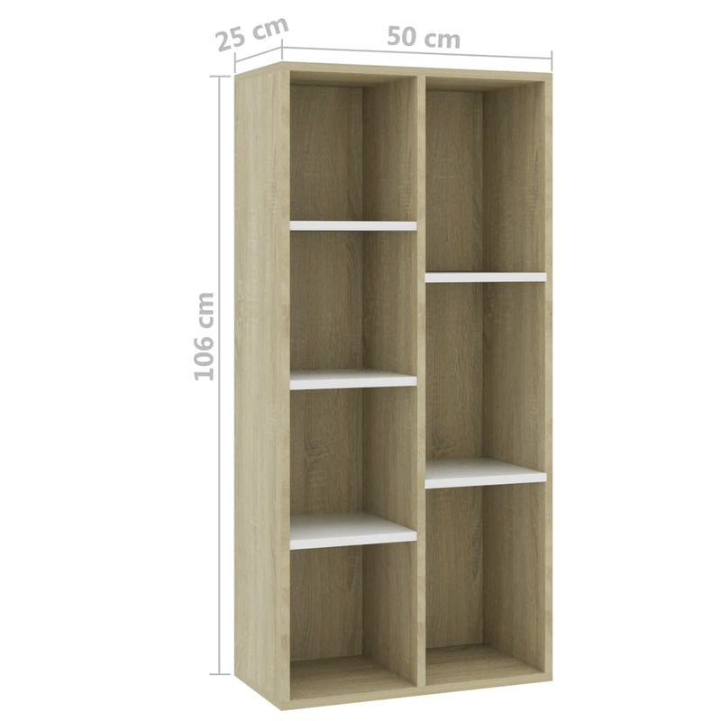 Book Cabinet White and Sonoma Oak 19.7"x9.8"x41.7" Chipboard