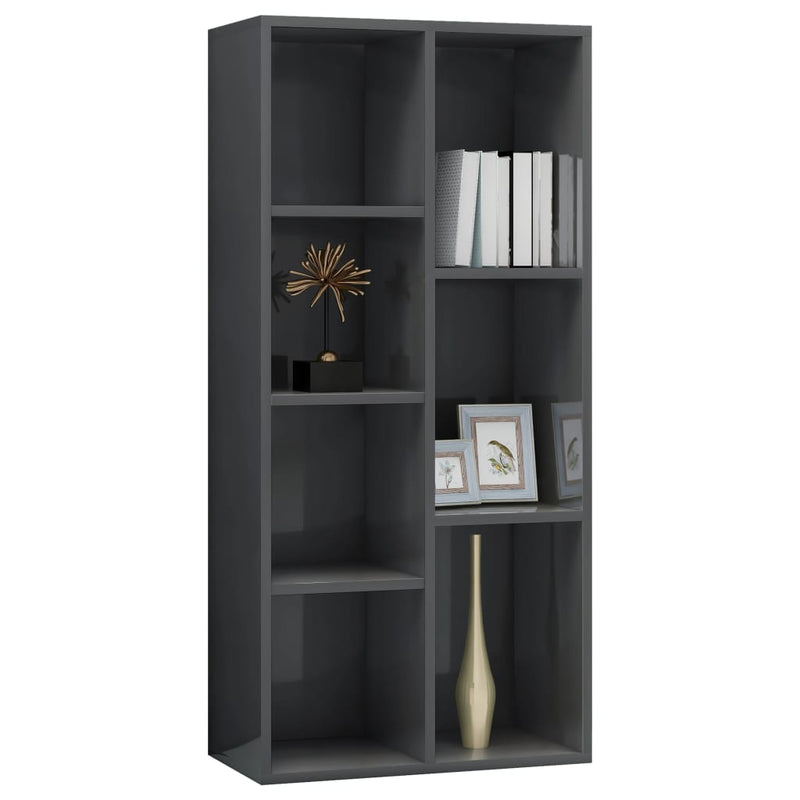 Book Cabinet High Gloss Gray 19.6"x9.8"x41.7" Chipboard