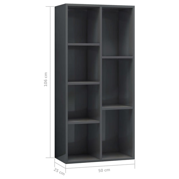 Book Cabinet High Gloss Gray 19.6"x9.8"x41.7" Chipboard