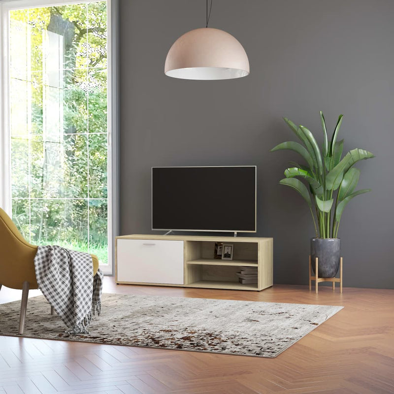 TV Cabinet White and Sonoma Oak 47.2"x13.4"x14.6" Chipboard