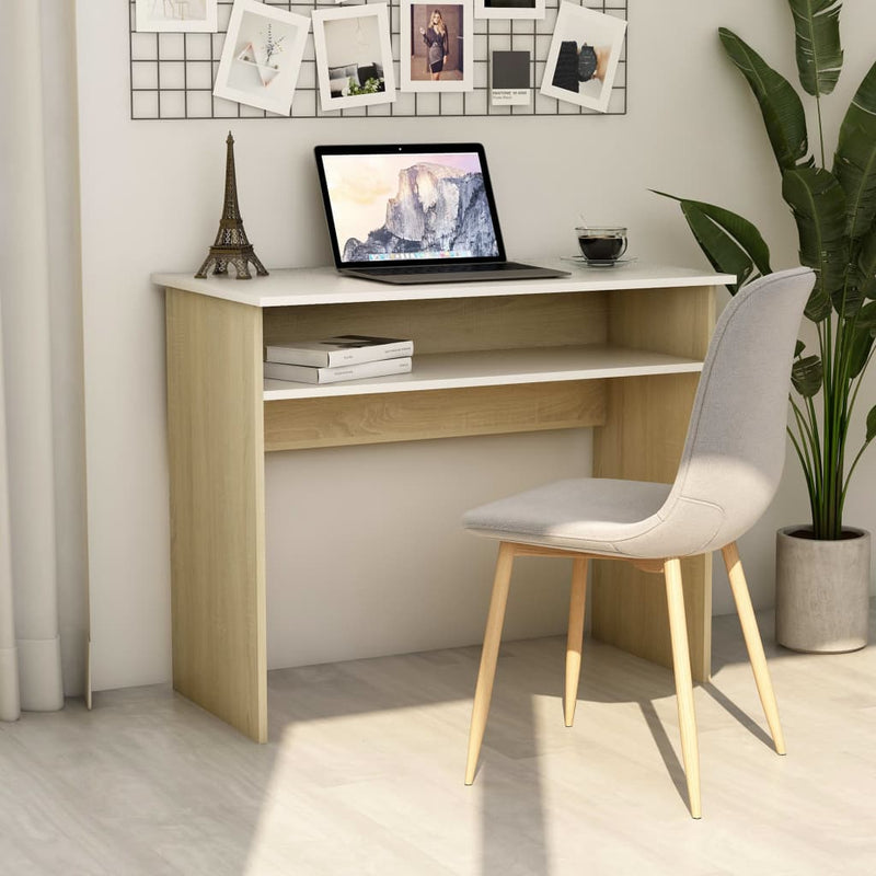 Desk White and Sonoma Oak 35.4"x19.6"x29.1"Chipboard