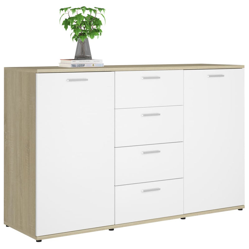 Sideboard White and Sonoma Oak 47.2"x14"x29.5" Chipboard
