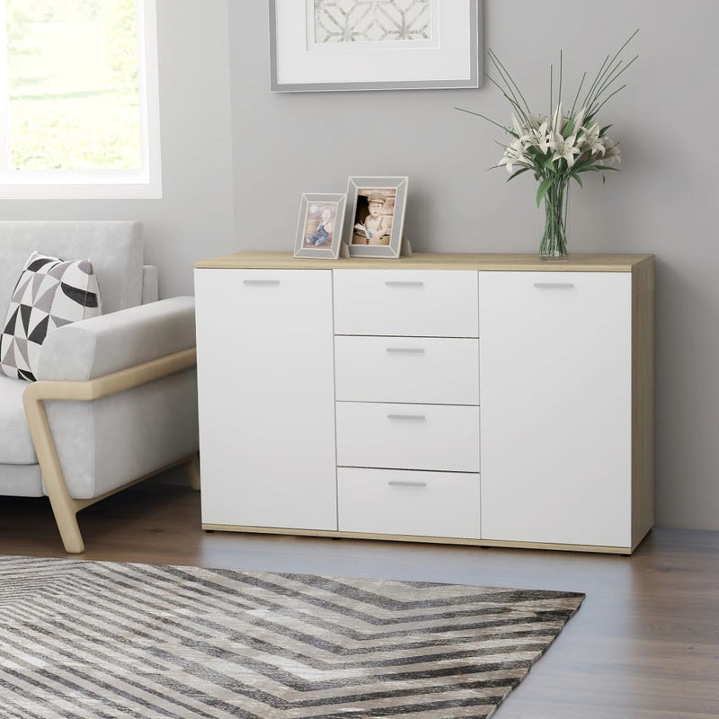 Sideboard White and Sonoma Oak 47.2"x14"x29.5" Chipboard