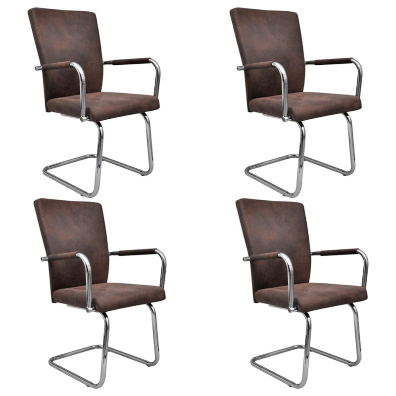 3052993  Cantilever Dining Chairs 4 pcs Brown Faux Suede Leather