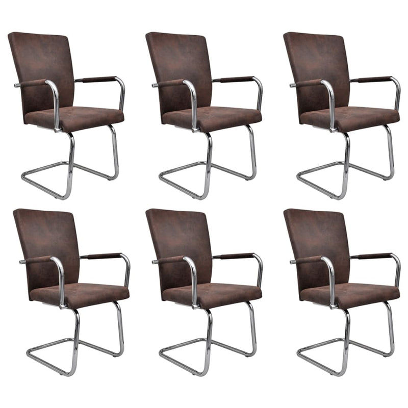 3052994  Cantilever Dining Chairs 6 pcs Brown Faux Suede Leather