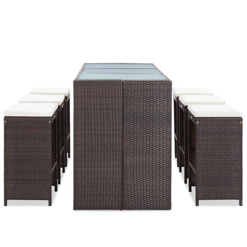 7 Piece Patio Bar Set with Cushions Poly Rattan Brown