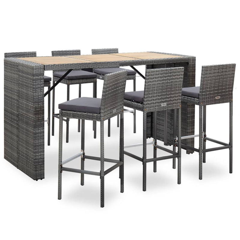 7 Piece Patio Bar Set with Cushions Poly Rattan Gray