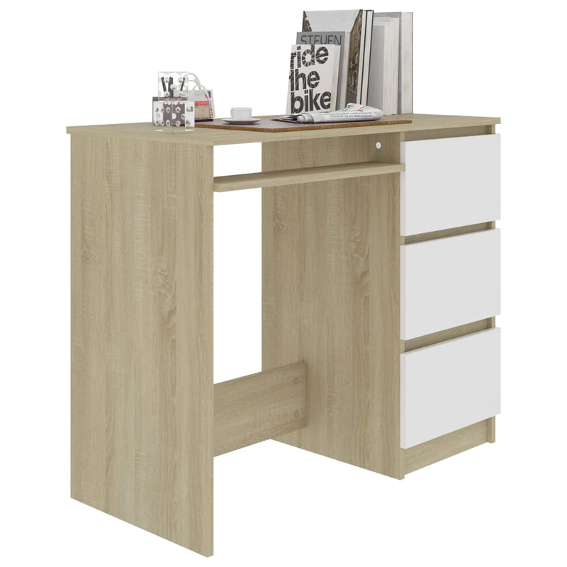Desk White and Sonoma Oak 35.4"x17.7"x29.9" Chipboard