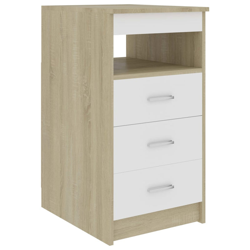 Drawer Cabinet White and Sonoma Oak 15.7"x19.7"x29.9" Chipboard