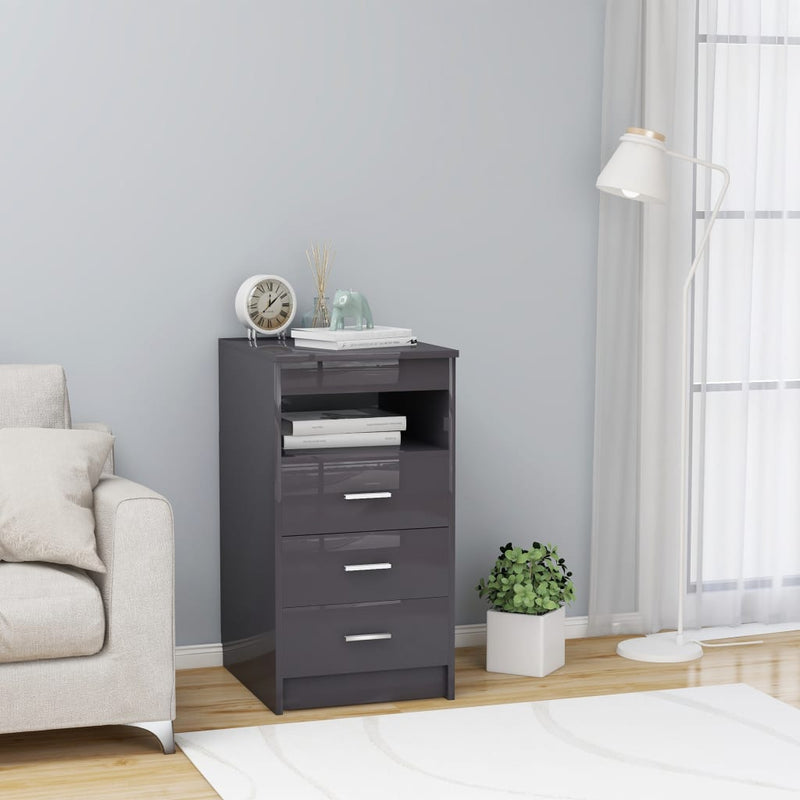 Drawer Cabinet Hign Gloss Gray 15.7"x19.7"x29.9" Chipboard