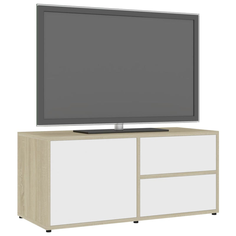 TV Cabinet White and Sonoma Oak 31.5"x13.4"x14.1" Chipboard