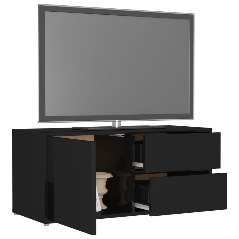 TV Cabinet High Gloss Black 31.5"x13.4"x14.2" Chipboard