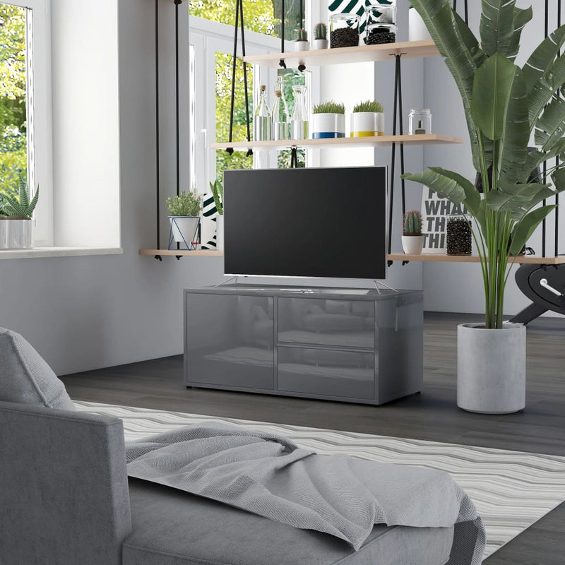 TV Cabinet High Gloss Gray 31.5"x13.4"x14.2" Chipboard