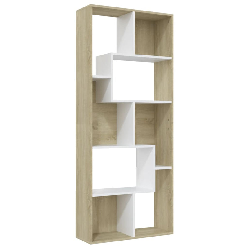 Book Cabinet White and Sonoma Oak 26.4"x9.4"x63.4" Chipboard