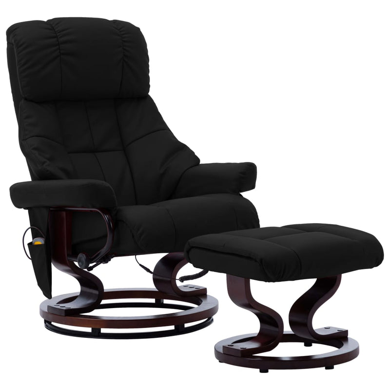 Massage Reclining Chair Black Faux Leather and Bentwood