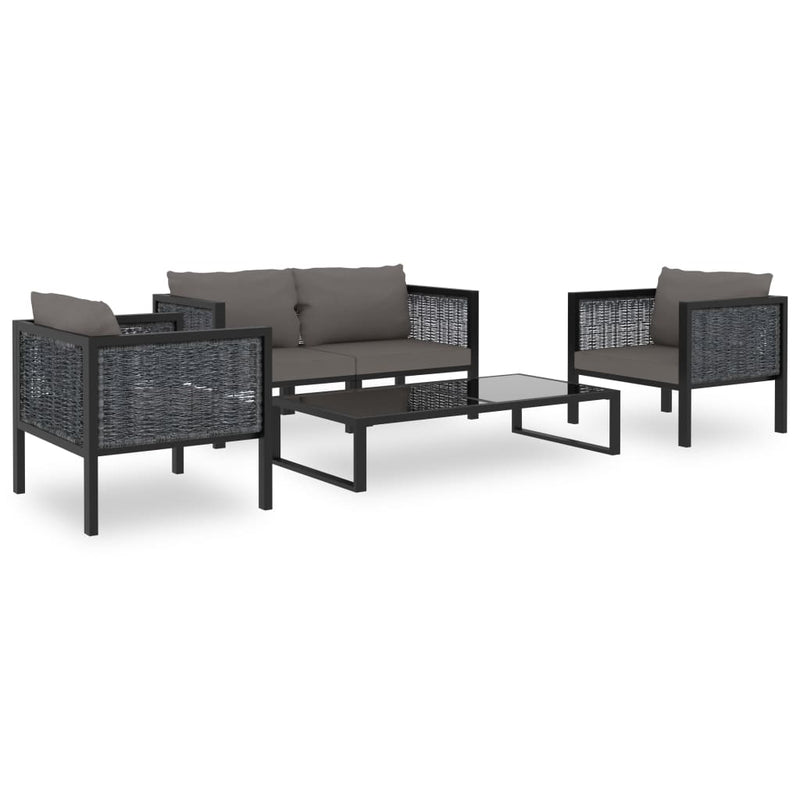 5 Piece Patio Lounge Set with Cushions Poly Rattan Anthracite