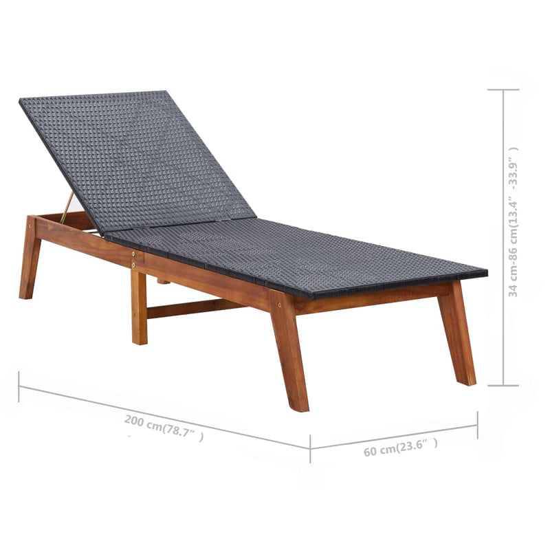 Sun Loungers 2 pcs with Table Poly Rattan and Solid Acacia Wood