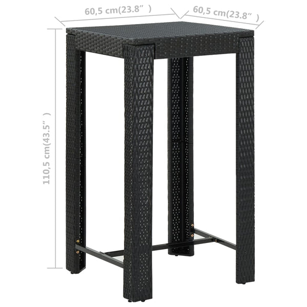Patio Bar Table Black 23.8"x23.8"x43.5" Poly Rattan