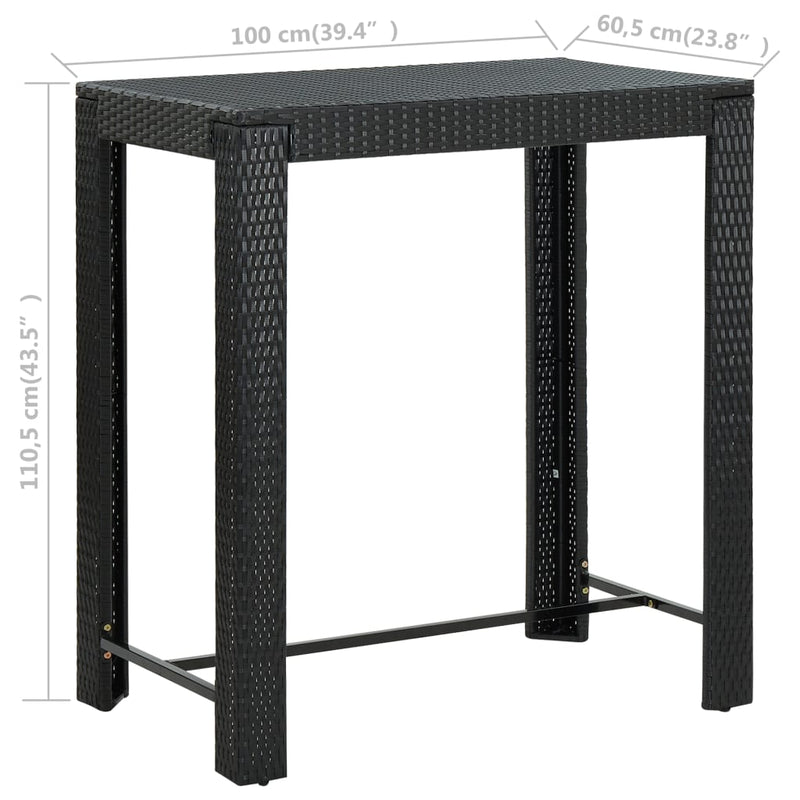Patio Bar Table Black 39.4"x23.8"x43.5" Poly Rattan