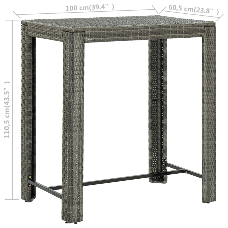 Patio Bar Table Gray 39.4"x23.8"x43.5" Poly Rattan