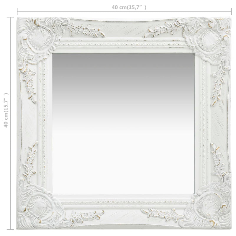 Wall Mirror Baroque Style15.7"x15.7" White