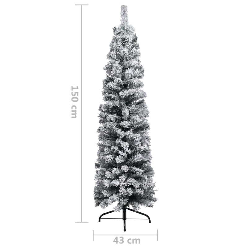 Slim Artificial Christmas Tree with Flocked Snow Green 59.1" PVC