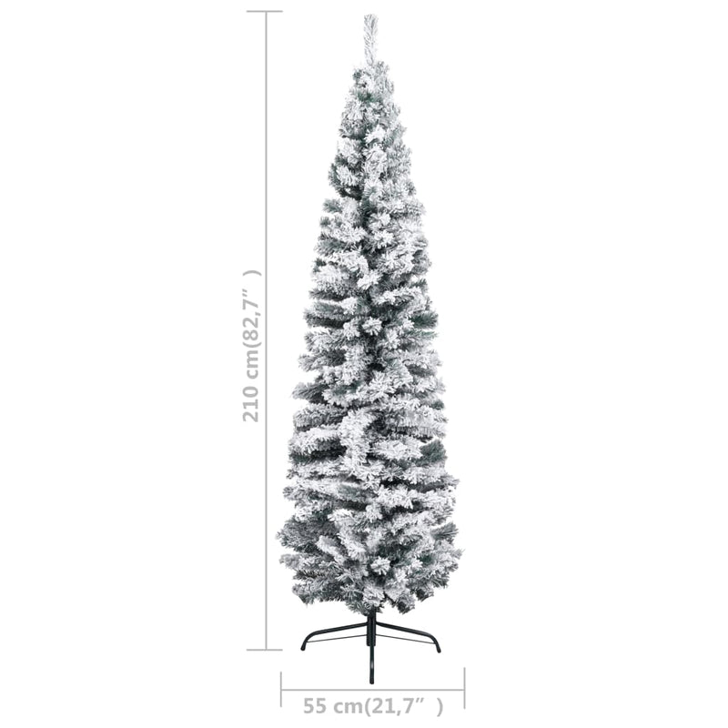 Slim Artificial Christmas Tree with Flocked Snow Green 82.7" PVC