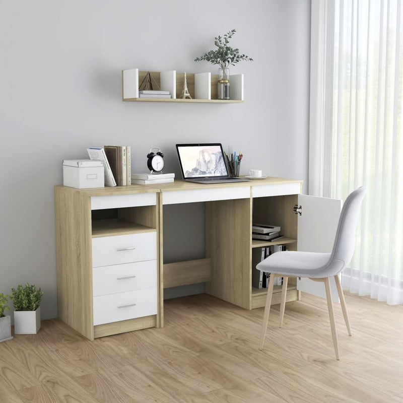 Desk White and Sonoma Oak 55.1"x19.7"x29.9" Chipboard