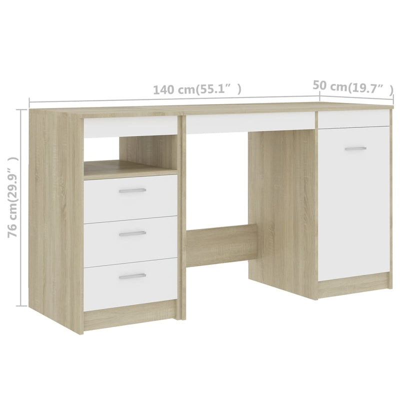 Desk White and Sonoma Oak 55.1"x19.7"x29.9" Chipboard