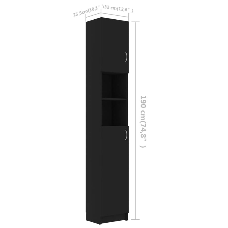 Bathroom Cabinet Black 12.6"x10"x74.8" Chipboard