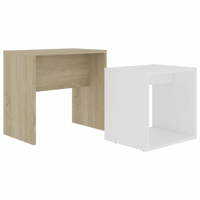 Coffee Table Set White and Sonoma Oak 18.9"x11.8"x17.7" Chipboard
