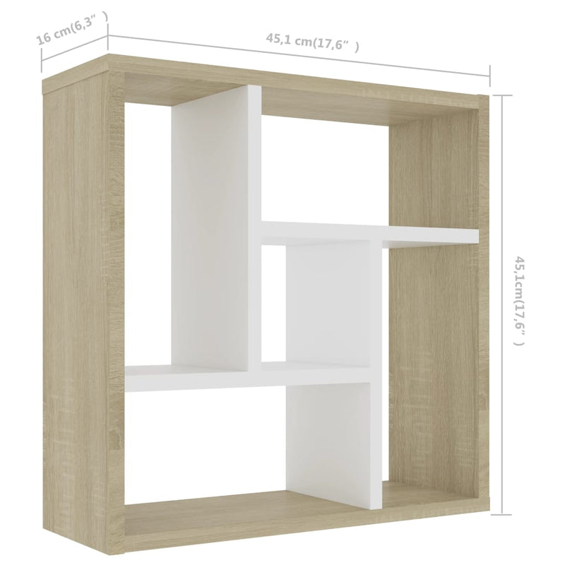 Wall Shelf White and Sonoma Oak 17.8"x6.3"x7.8" Chipboard