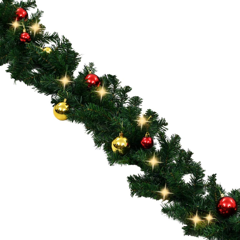 Christmas Garland with Baubles and LED Lights Green 65.6' PVC