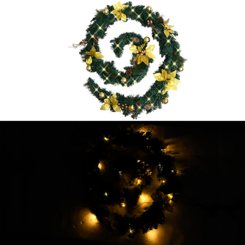 Christmas Garland with LED Lights Green 8.9' PVC