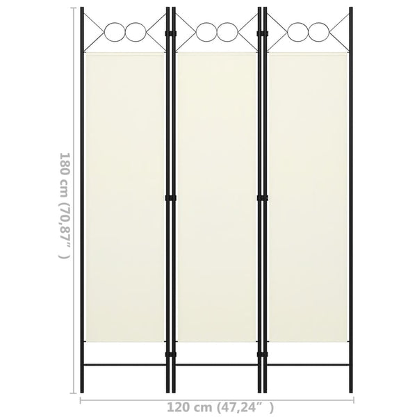 3-Panel Room Divider Cream White 47.2"x70.9"