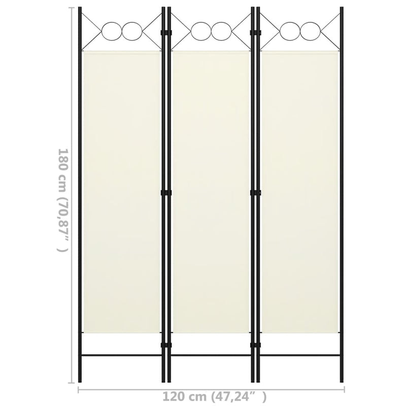 3-Panel Room Divider Cream White 47.2"x70.9"