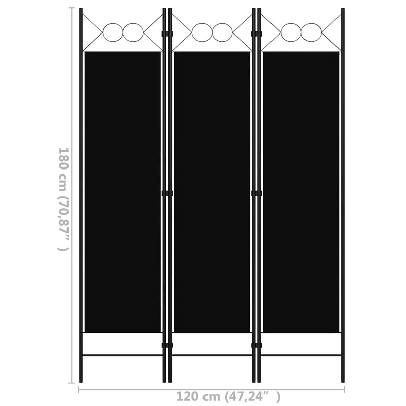 3-Panel Room Divider Black 47.2"x70.9"