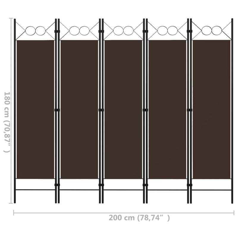 5-Panel Room Divider Brown 78.7"x70.9"