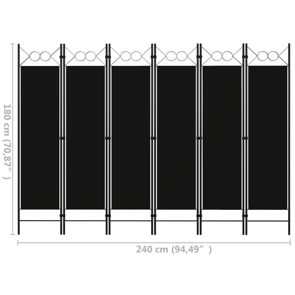 6-Panel Room Divider Black 94.5"x70.9"