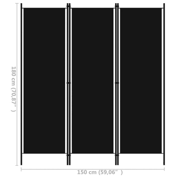3-Panel Room Divider Black 59.1"x70.9"