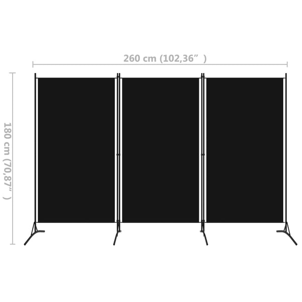 3-Panel Room Divider Black 102.4"x70.9"